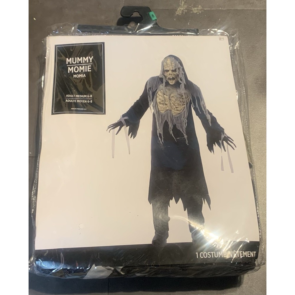 Adult Mummy Costume Size Medium 6-8  Halloween‎ Mask, Robe, & Gloves